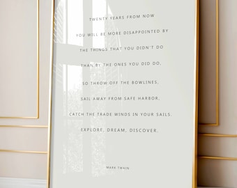 Mark Twain Quote Print: Explore Dream Discover Wall Art (Digital Download)