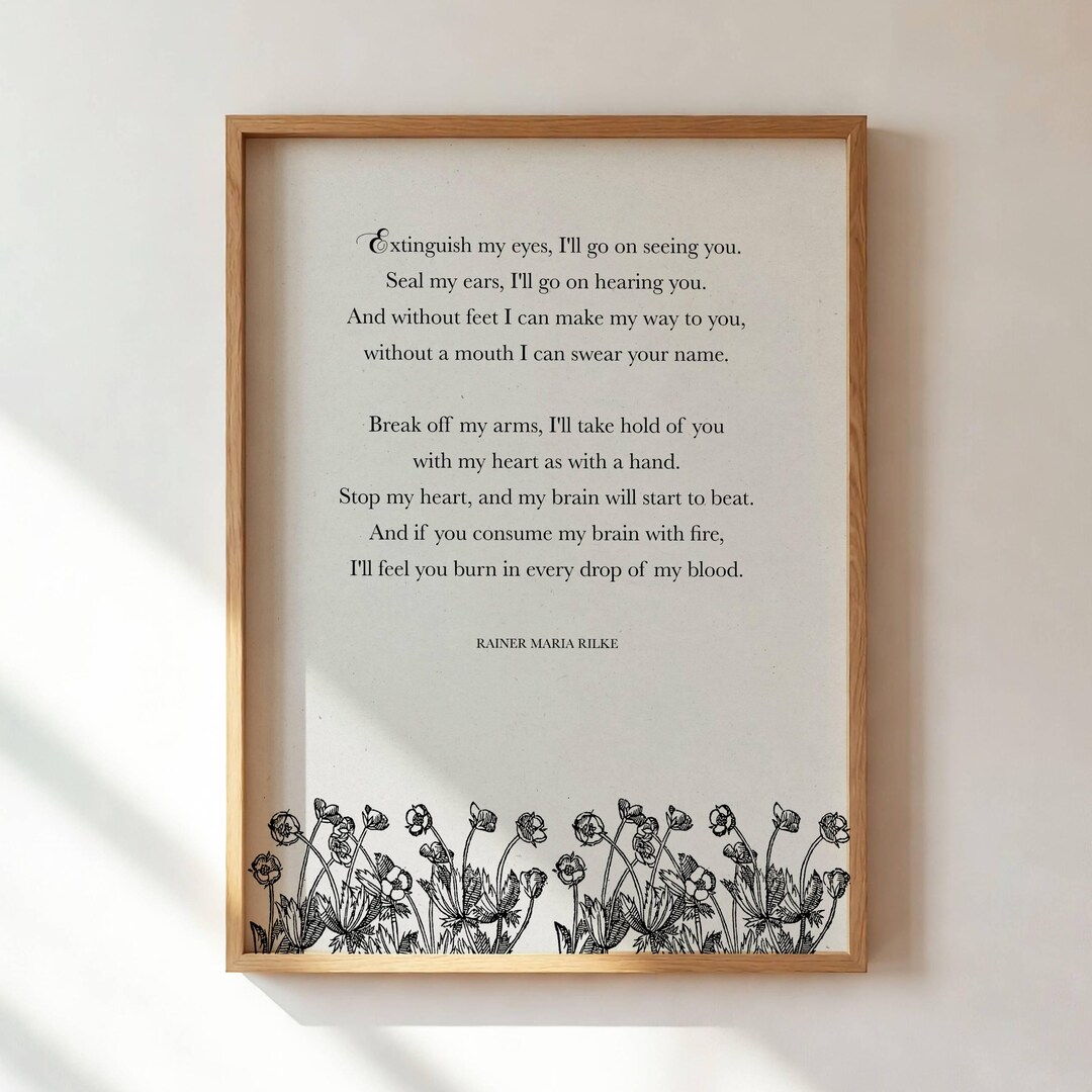 Rainer Maria Rilke Poem Print: Vintage Black Floral Botanical Art ...