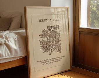 Jeremiah 29:11 Floral Bible Verse Art, Christian Wall Decor, Vintage Scripture Print, Encouraging Bedroom Wall Art (Digital Download)