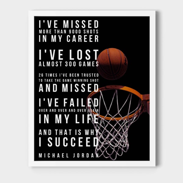 Michael Jordan Quote Print for Sports Theme Room Basketball Wall Décor Printable Boys Room Poster for Inspiring Athlete Motivation Print