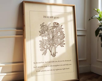 Isaiah 41:10 Bible Verse Wall Art, Vintage Botanical Illustration, Christian Wall Art, Neutral Fall Wall Decor, Faith Hope & Peace Scripture