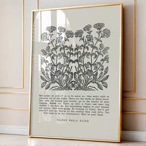 Rilke Poem Print: Vintage Botanical Line Drawing (Digital Download)