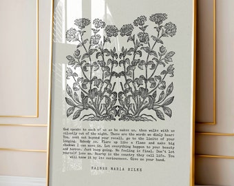 Rilke Poem Print: Vintage Botanical Line Drawing (Digital Download)