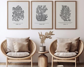 Floral Bible Verse Prints Set: Christian Scripture Wall Art (Digital Download)