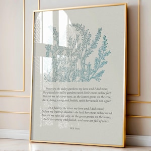 Down by the Salley Gardens autorstwa W.B. Yeatsa - Winter Blue Botanical Vintage Print, inspirująca sztuka literacka, wydruk poezji, pobieranie cyfrowe