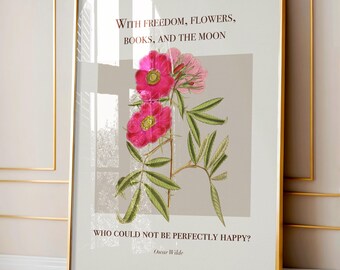 Oscar Wilde Book Quote Print: Pink Floral Botanical Art (Digital Download)