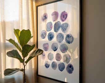 Purple Blue Watercolor Print, Minimal Abstract Wall Art, Modern Neutral Painting for Bedroom or Living Room (Digital Download)