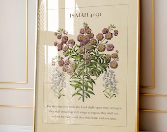 Isaiah 40:31 Floral Botanical Print - Vintage Scripture Art (Digital Download)