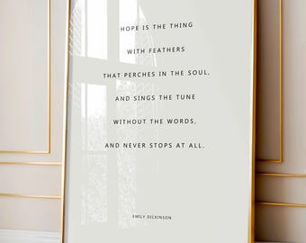 Emily Dickinson Hope Print, Inspirational Quote Wall Art, Encouraging Bedroom Decor, Minimalist Typography Print (Digital Download)