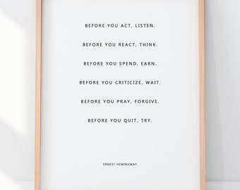 Ernest Hemingway Inspirational Quote, Printable Wall Art, Scandinavian Design, Literary Quote Minimalist Art Print, Simple Quote Art