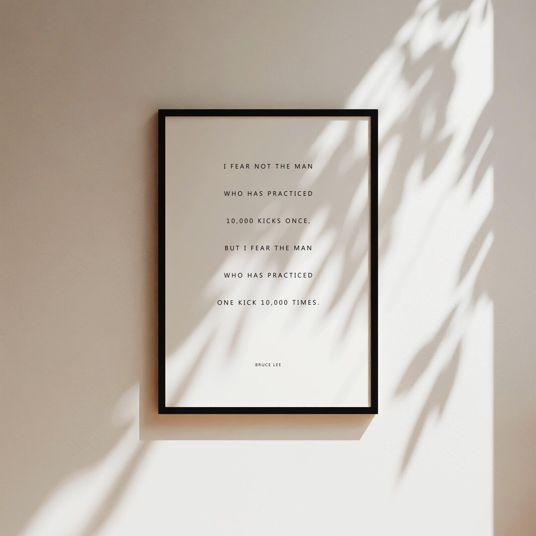 10,000 Kicks Bruce Lee Quote Print Motivating Minimalist Wall Art