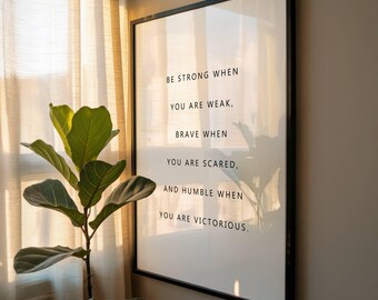 Be Strong, Brave and Humble Quote Printable, Minimalist Inspirational Print, Teen Athlete Room Art, Office Wall Art (Digital Download)