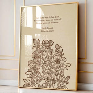 Wuthering Heights Quote Print: Emily Bronte, Brown Vintage Botanical Art (Digital Download)