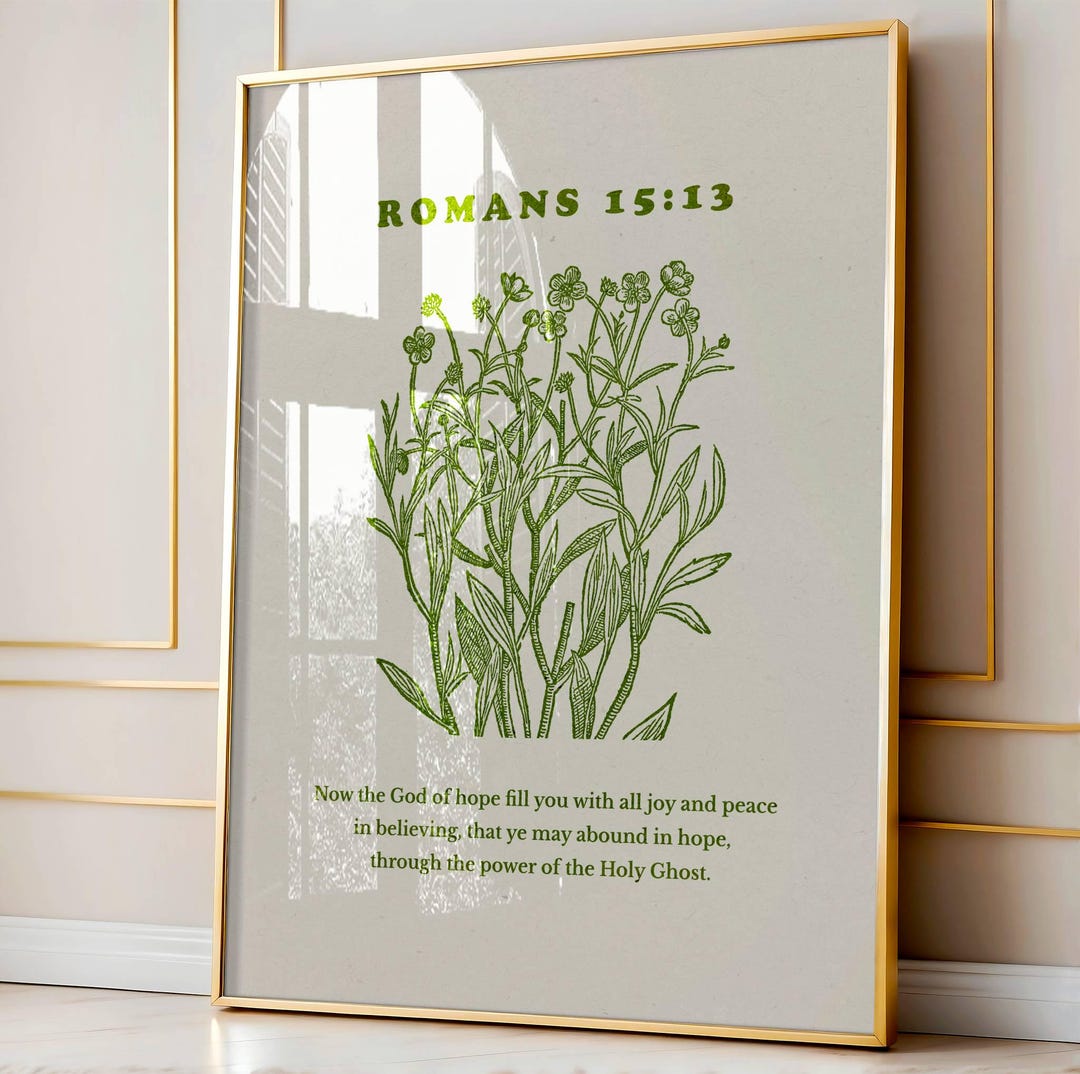 Romans 15 13 Bible Verse Wall Art Green Botanical Scripture Printable ...