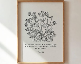 Psalm 5:3 Botanical Print, Christian Scripture Art (Digital Download)