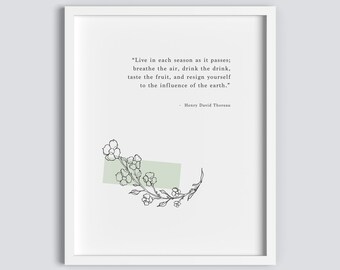 Henry David Thoreau Quote, Modern Botanical Line Drawing Print, Minimal Art, Sage Green Floral Wall Art, Quote Printable, Botanical Art JPG