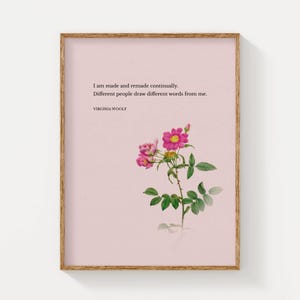 Virginia Woolf Quote Print, Pink Floral Wall Art, Floral Literary Print, Vintage Literary Gift for Writers, Pink Flower Printable Art
