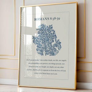 ローマ人への手紙 8章38-39節の聖句プリント、ヴィンテージ風植物画（デジタルダウンロード）