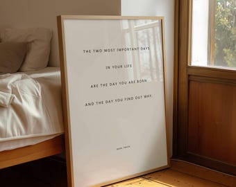 Mark Twain Life's Purpose Quote Print, Inspirational Wall Art, Life Quotes for Motivation, Minimalist Typography (Digital Download)