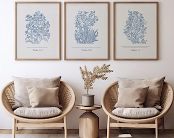 Christian Floral Scripture Prints Set: Blue Botanical Wall Art (Digital Download)