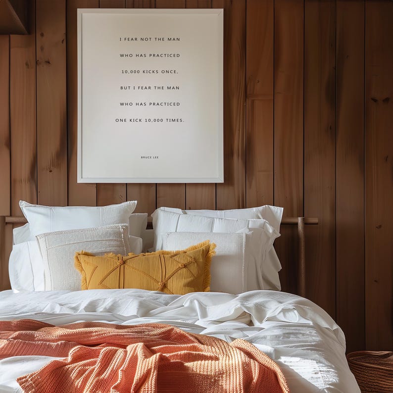 10,000 Kicks Bruce Lee Quote Print Motivating Minimalist Wall Art