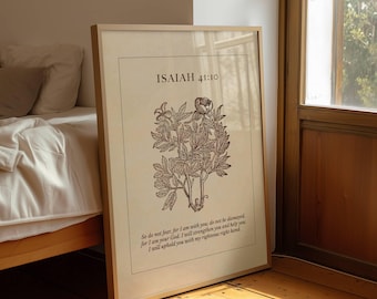 Isaiah 41:10 Fear Not Scripture Print, Neutral Christian Wall Decor, Botanical Bible Verse Art for Anxiety (Digital Download)