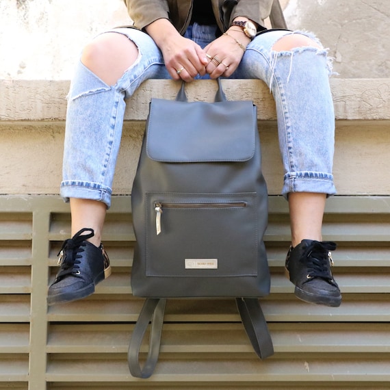vegan leather backpack laptop