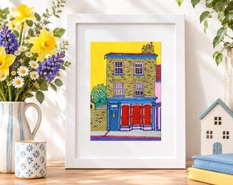 Huisportret op maat van een foto, gepersonaliseerd kunstwerk, handgetekende acrylverftekening, housewarmingcadeau