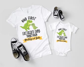Camisetas para el primer Día del Padre / Conjunto de camisetas a juego para el primer Día del Padre / Nombre personalizado / Primer Día del Padre / Regalo para el Día del Padre / Dinosaurio