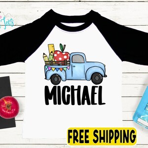 Boys Truck Back to School Shirt - First Day of School Tee - Preschool Pre-K, Kindergarten, First Grade Shirt - Personalized Custom Name