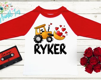 Valentines Shirt // Personalized Name // Valentine Construction // Truck // My First Valentines Day // Toddler Shirt // kids shirt // Digger