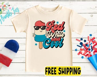 Red, White and Cool 4th of July Shirt - Kids Popsicle Fourth of July Outfit - Toddler, Boy or Girl USA Tee - Retro American Shirt