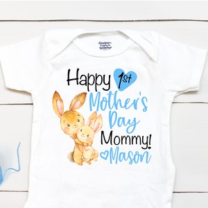 Happy 1st Mother&#39;s Day - Personalized Name - First Mothers Day - Mother&#39;s Day Gift - Baby Shower Gift - Baby Boy Clothes - Bunny