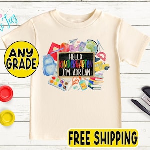 Boys Back to School Shirt - Kids First Day of School Tee - Personalized Custom Name -Preschool Pre-K, Kindergarten, First Grade Shirt