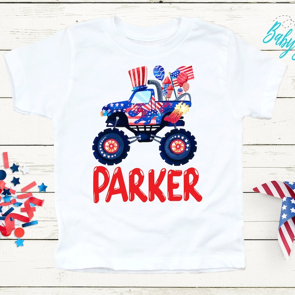 4th of July Kids Shirt // Personalized Name // Boys Fourth of July Shirt // Toddler Shirt // Kids Shirt // Patriotic Kids shirt // Truck
