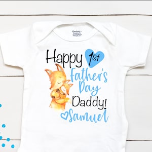Happy 1st Father&#39;s Day - Personalized Name - First Fathers Day - Father&#39;s Day Gift - Baby Shower Gift - Baby Boy Clothes - Fox