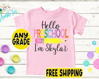 Girls Back to School Shirt – Personalized First Day of School Tee – Custom Name Preschool or Kindergarten Shirt – Retro Kids Pre-K Outfit