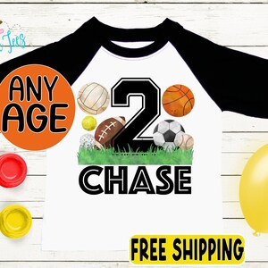 Boys Sports Birthday Shirt, Birthday Party T-Shirt, Kids Birthday Shirt, Toddler Sports Birthday, Football, Soccer, Baseball, Basketball