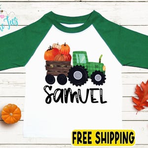 Toddler Boy Fall Shirt - Boys Pumpkin Tractor Shirt - Kids Farm Pumpkin Patch Shirt - Personalized Custom Name Tee - Halloween School Shirt