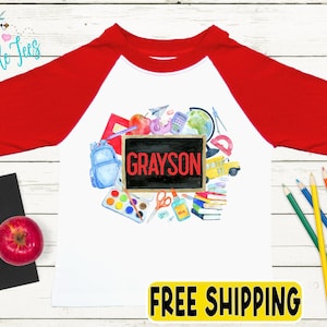 Boys Chalkboard School Shirt - Kids Back To School Shirt - Preschool, Pre-K, Kindergarten, First Grade Shirt - First Day Of School - Custom