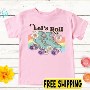 Let's Roll Girls Roller Blading Shirt,  Girls Skating Shirt, Kids T Shirt,  70's Retro Tee, Girls Roller Blade shirt, Groovy Skate Shirt
