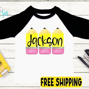 Boys Pencil School Shirt - Preschool Pre-K, Kindergarten, First Grade Shirt - Back to School Custom Name - Kids First Day of School Tee