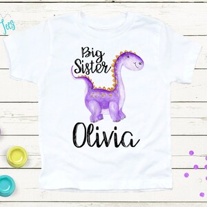 Big Sister Dinosaur Shirt - Personalized name - Big Sister - New Big Sister T shirt - Dinosaur Kid Shirt - Matching Sibling Shirt afbeelding 4
