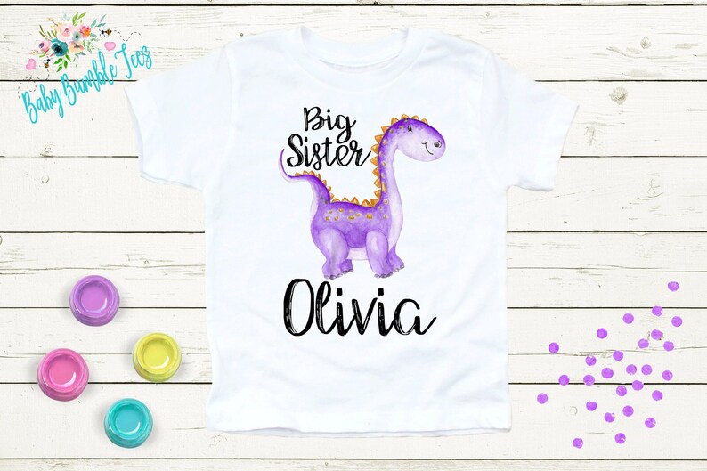 Big Sister Dinosaur Shirt - Personalized name - Big Sister - New Big Sister T shirt - Dinosaur Kid Shirt - Matching Sibling Shirt afbeelding 4
