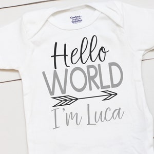 Hello World // Personalized Name // Take Home Outfit // Coming Home Outfit // Hello world // Baby Shower Gift // Onesies® Brand image 3