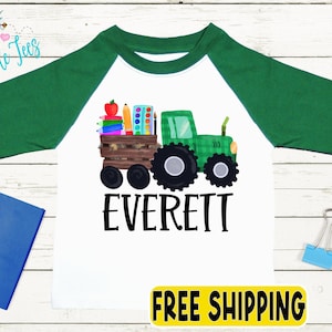 Boys School Tractor Shirt - Custom Name First Day Of School Tee - Preschool, Pre-K, Kindergarten, 1st Grade Shirt - Back To School Shirt