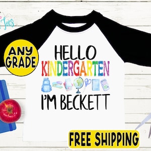 Boys Back to School Shirt - Kids Preschool Pre-K, Kindergarten, First Grade Shirt - Personalized Custom Name -  First Day of School Tee