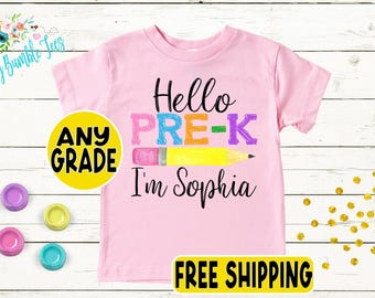 Girls Back to School Shirt – Personalized First Day of School Tee – Custom Name Preschool or Kindergarten Shirt – Retro Kids Pre-K Outfit