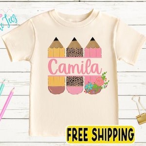 Girls Back to School Shirt – Personalized First Day of School Tee – Custom Name Preschool or Kindergarten – Retro Pencil Kids Pre-K Outfit