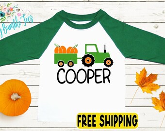 Boys Fall Tractor Shirt - Kids Farm Pumpkin Patch Shirt - Personalized Custom Name Tee - Boys Halloween Shirt - Halloween Toddler Shirt